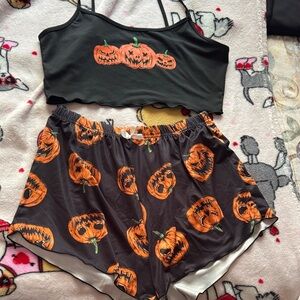 Pumpkin Print Black and Orange Pajama Set